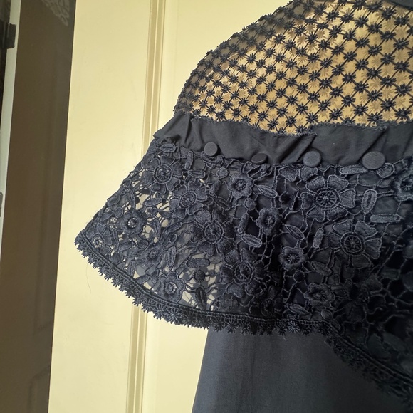 Self Portrait Navy Hudson Lace Cotton Top, size 2 - Picture 6 of 11